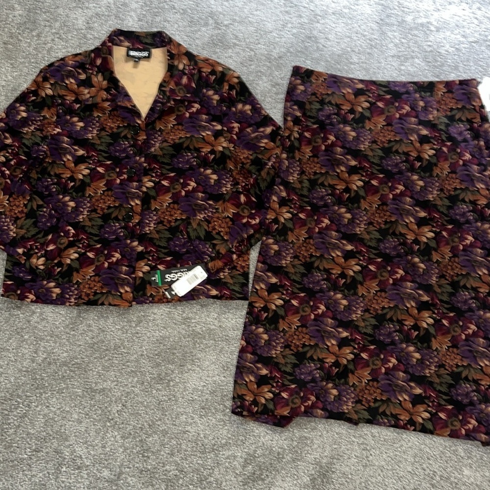 Briggs New York Purple and Brown Floral Jacket & Skirt Coord Set
